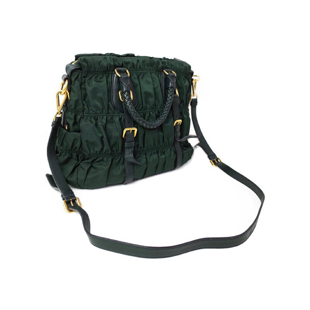 Prada Tessuto leather convertible pleated Black trim tote Gaufre